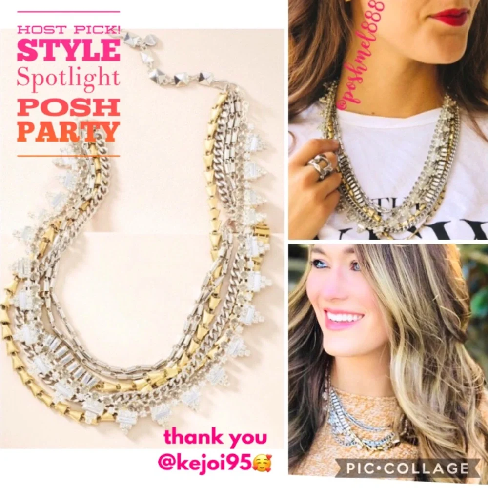 Stella & Dot | 5-in-1 Silver+Gold+Rhinestone MixedMetal NEW Statement Ne… - Picture 2 of 10